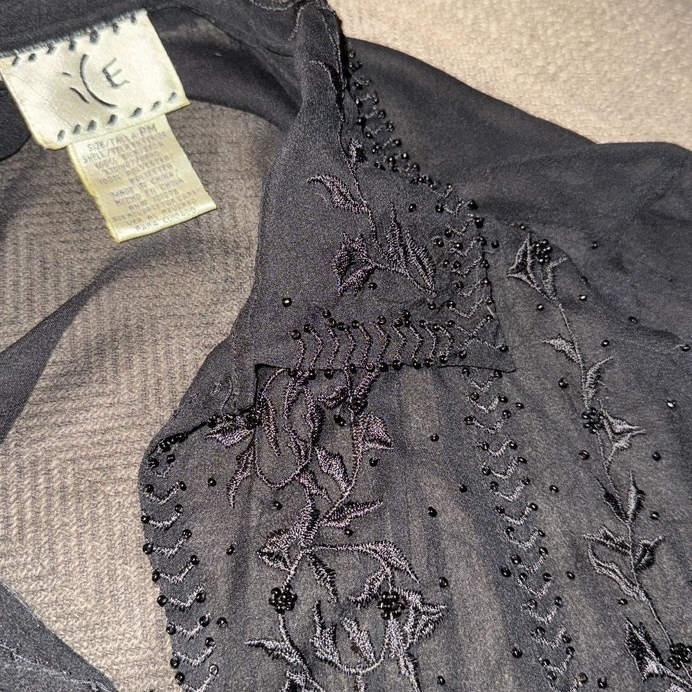 iCe Vintage 90’s Mesh Silk Beaded & Embroidered Long Sleeve Blouse - Picture 8 of 8